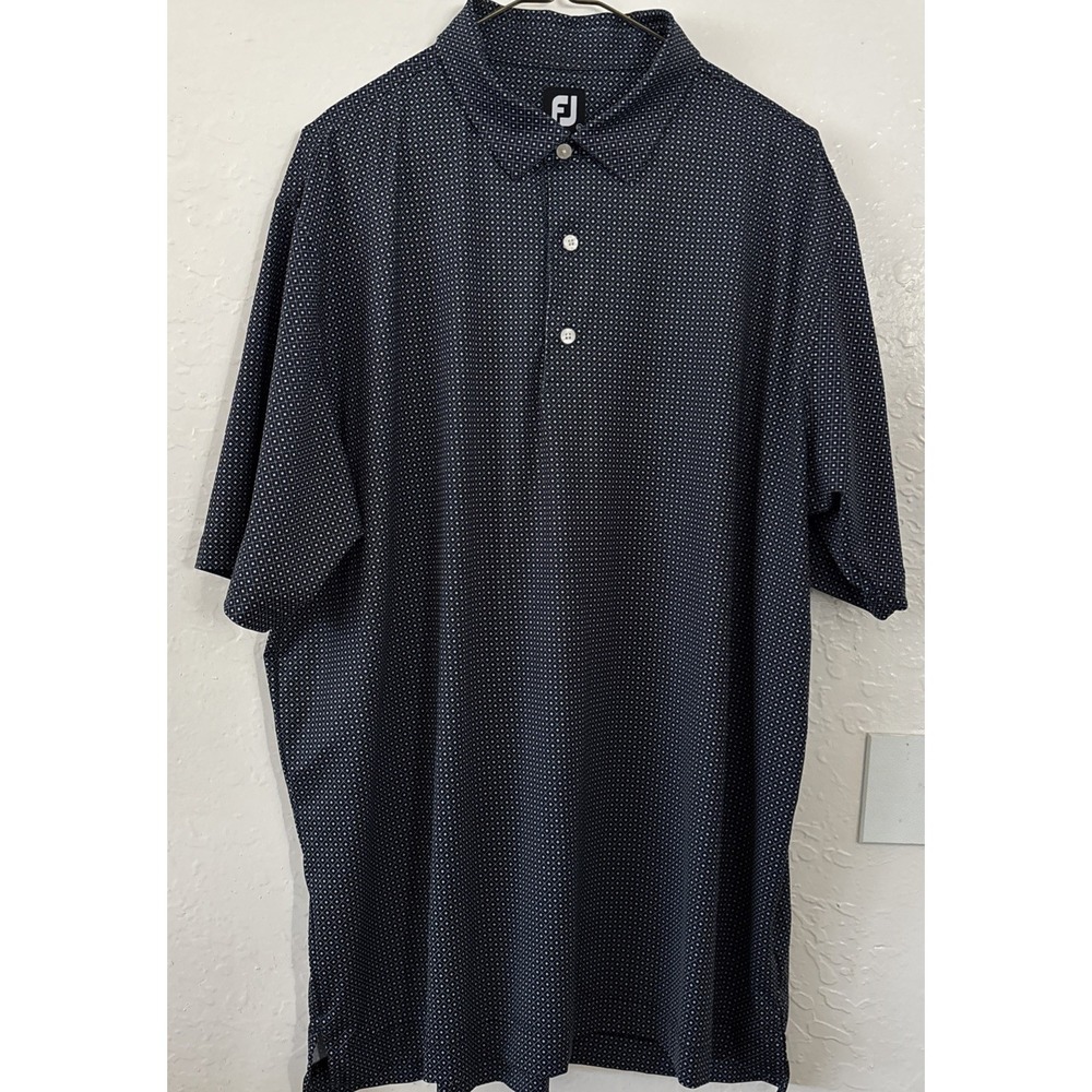 FootJoy Navy Blue White Diamond Print ProDry Performance "Golf " Polo Shirt 2XL